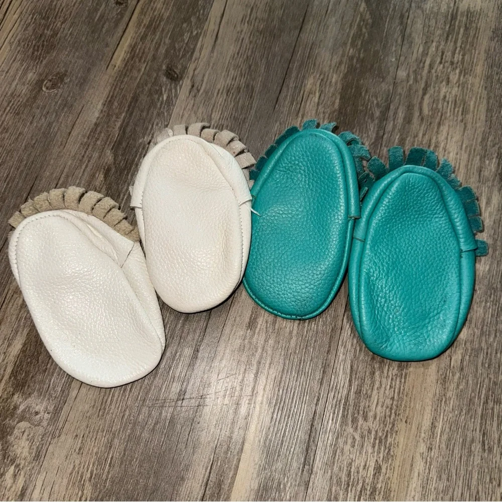 Chic Cream and Teal Kids Moccasins